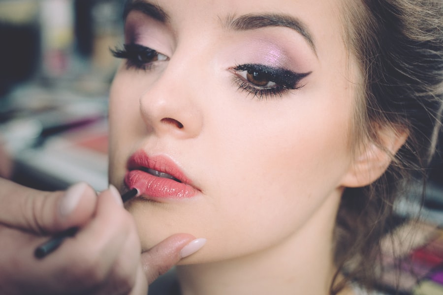 Close-up of a client's finished brows, lashes, and makeup